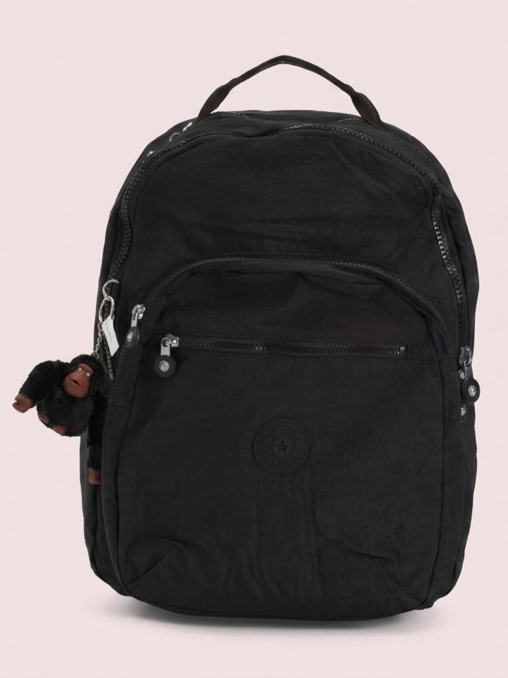 Kipling Black Nylon Backpack with Front Zip Pocket
